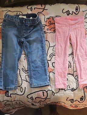 Various Brands Pink Patterned Leggings and Blue Knit Jeans Bottoms
